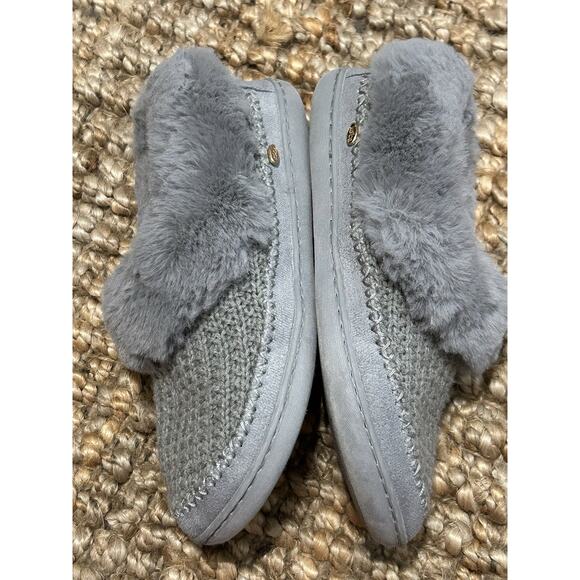 KOOBA Grey Faux Fur Slippers Furry Knitted House Shoes Women’s L 8-9 - Picture 6 of 7